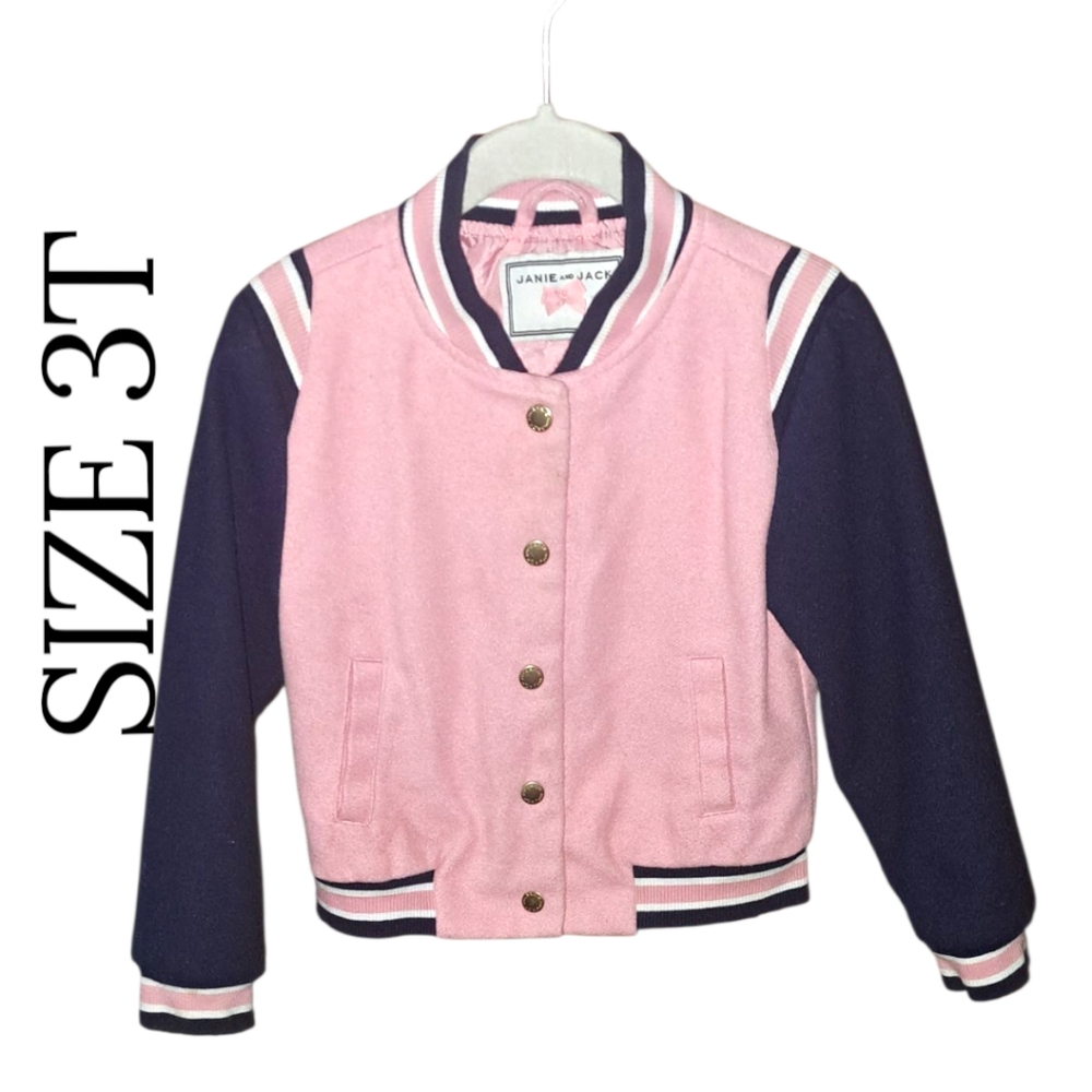 JANIE AND JACK ♡ PINK AND BLUE VARSITY BOMBER JACKET LIKE NEW, SIZE 3T